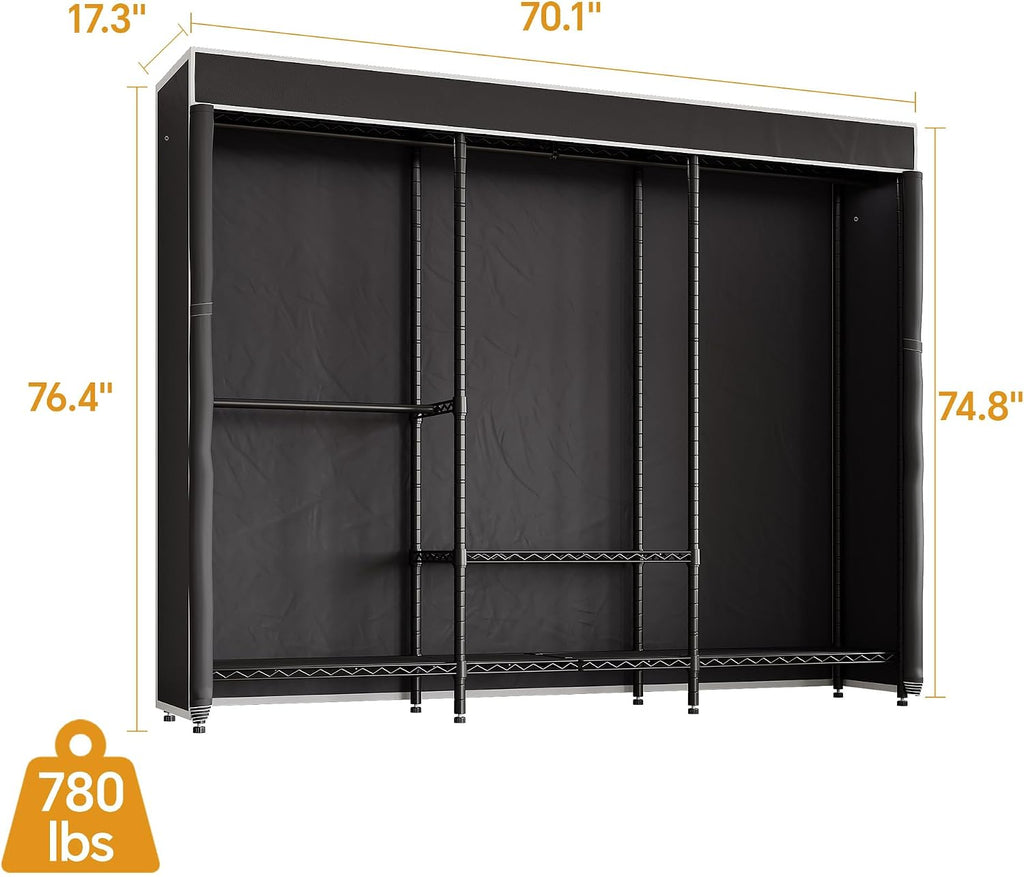 H8 Heavy Duty Clothes Rack with Cover, Black Portable Closet | Garment Rack with Cover, Clothing Rack for Hanging