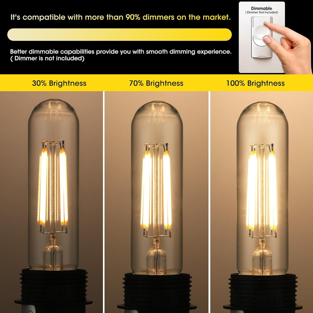 5" T10 Tubular LED Light Bulb, 60W Eq, Dimmable, Warm White 2700K, 4-Pack
