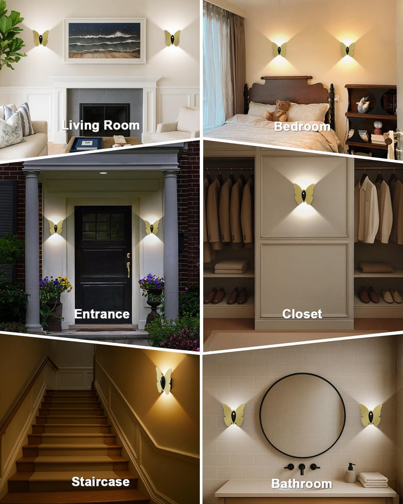 Motion Sensor Wall Sconce Set of 4, Rechargeable Wall Lights, Gold