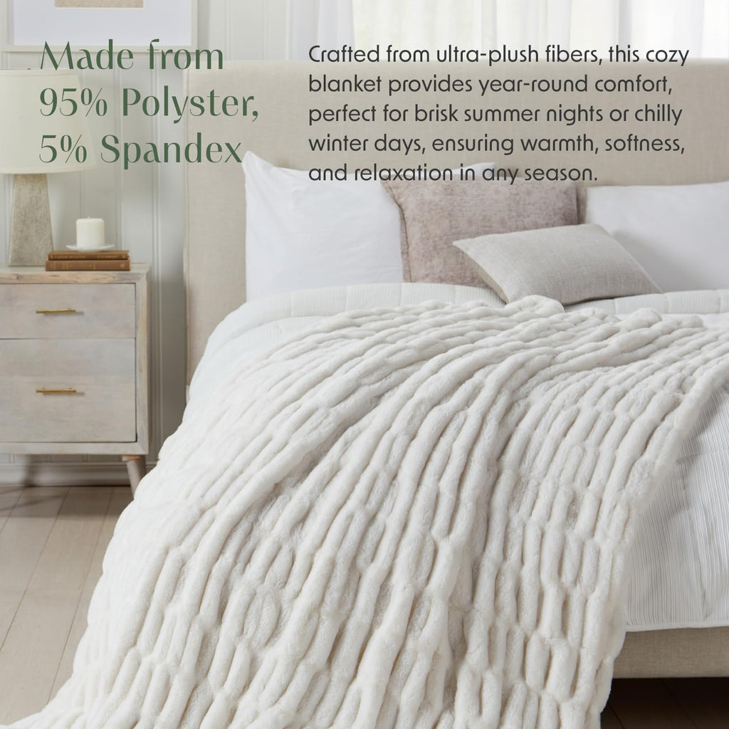 Micro Plush Throw Blanket | Thick Faux Fur | White | Lily Collection | 60" x 70" | White Blanket | Ultra Plush