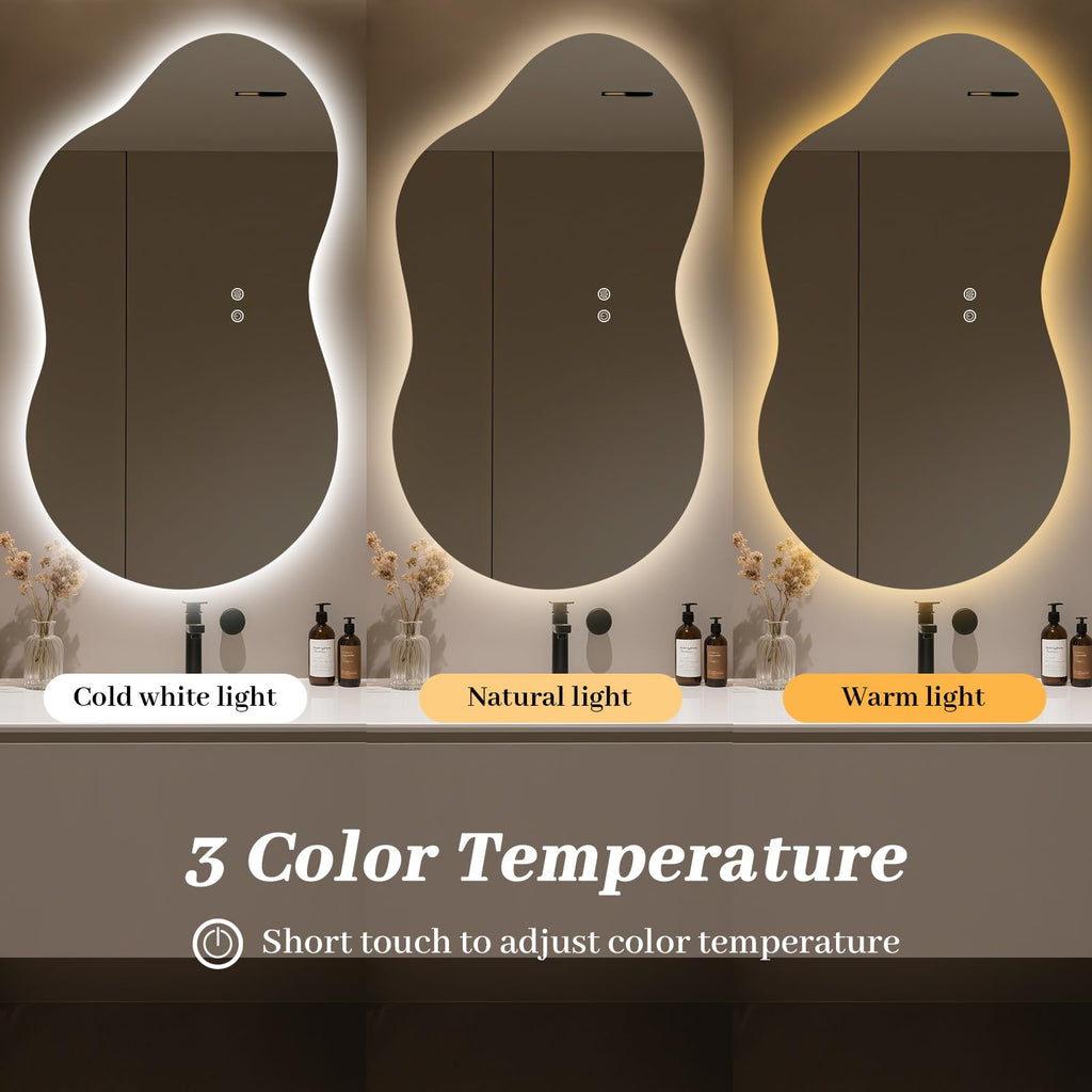 46"x26" Asymmetrical Bathroom Mirror with Lights, Irregular LED Backlit Vanity Mirror for Modern Master Bathroom