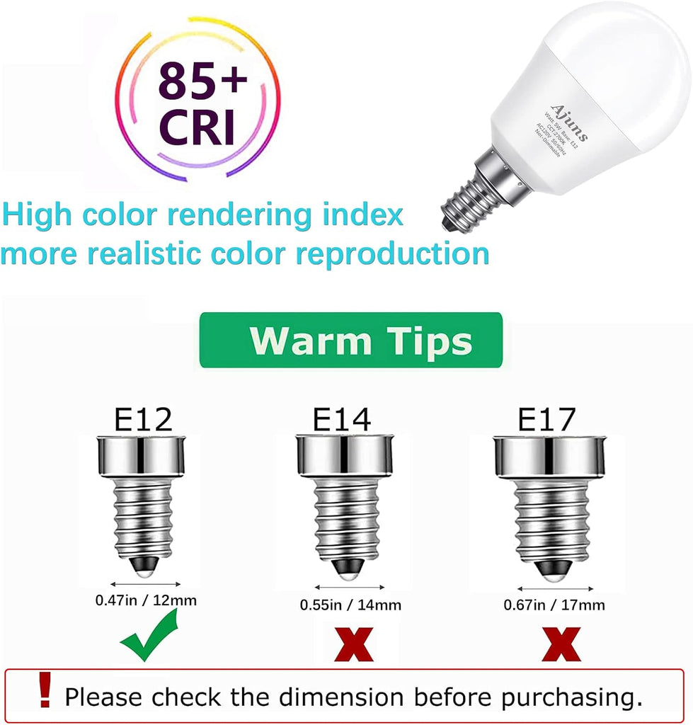 5Watt (40W Equivalent) LED Bulbs, E12 Small Base Ceiling Fan Light Bulbs,450 Lumen,Warm White 2700K, 120V A15 LED