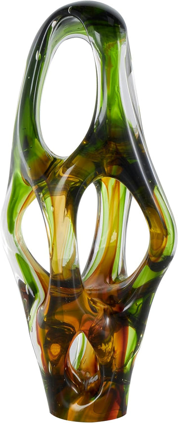 79 Glass Abstract Decorative Sculpture Ombre Cutout Home Decor Statue with Amber Accents, Accent Figurine 6" x 5" x
