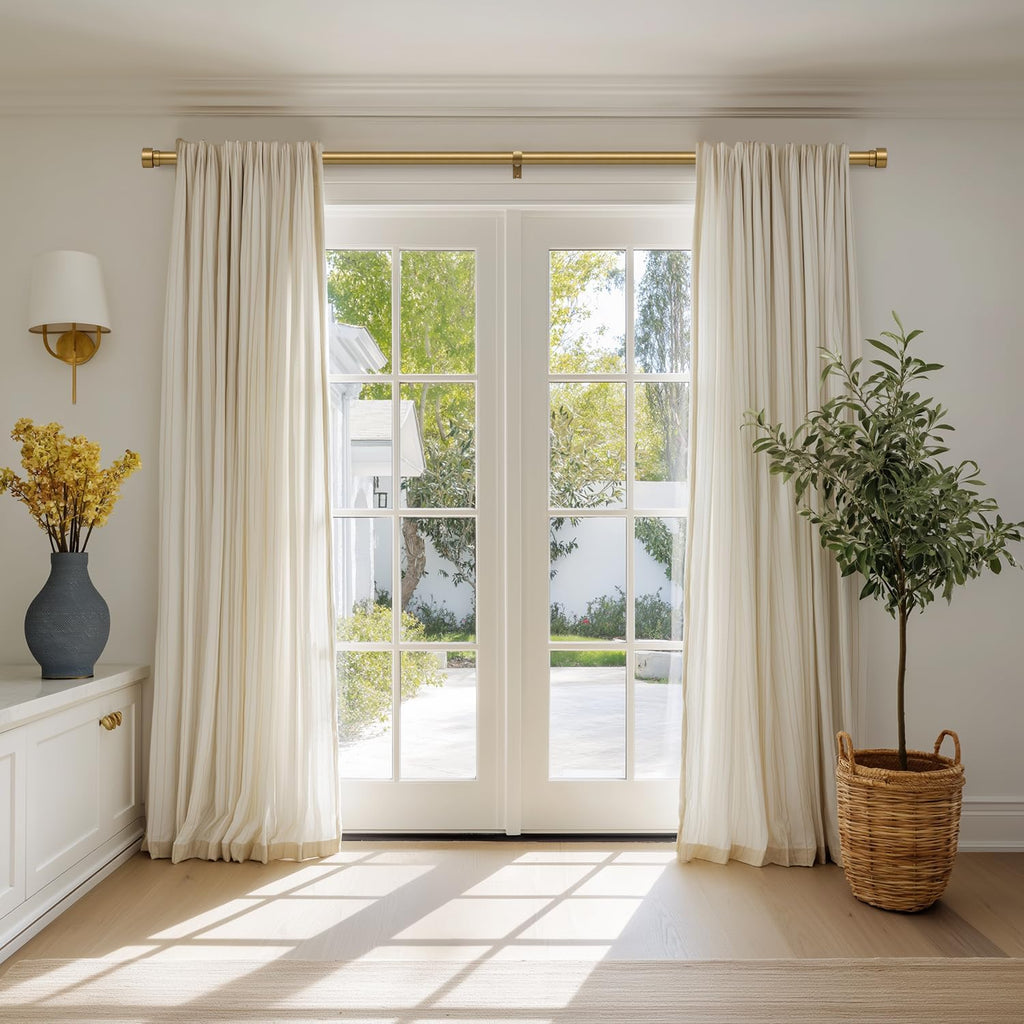 Warm Gold Curtain Rods for Windows 72 to 144 Adjustable Length Heavy Duty 1" Diameter Brass Bronze Long Window
