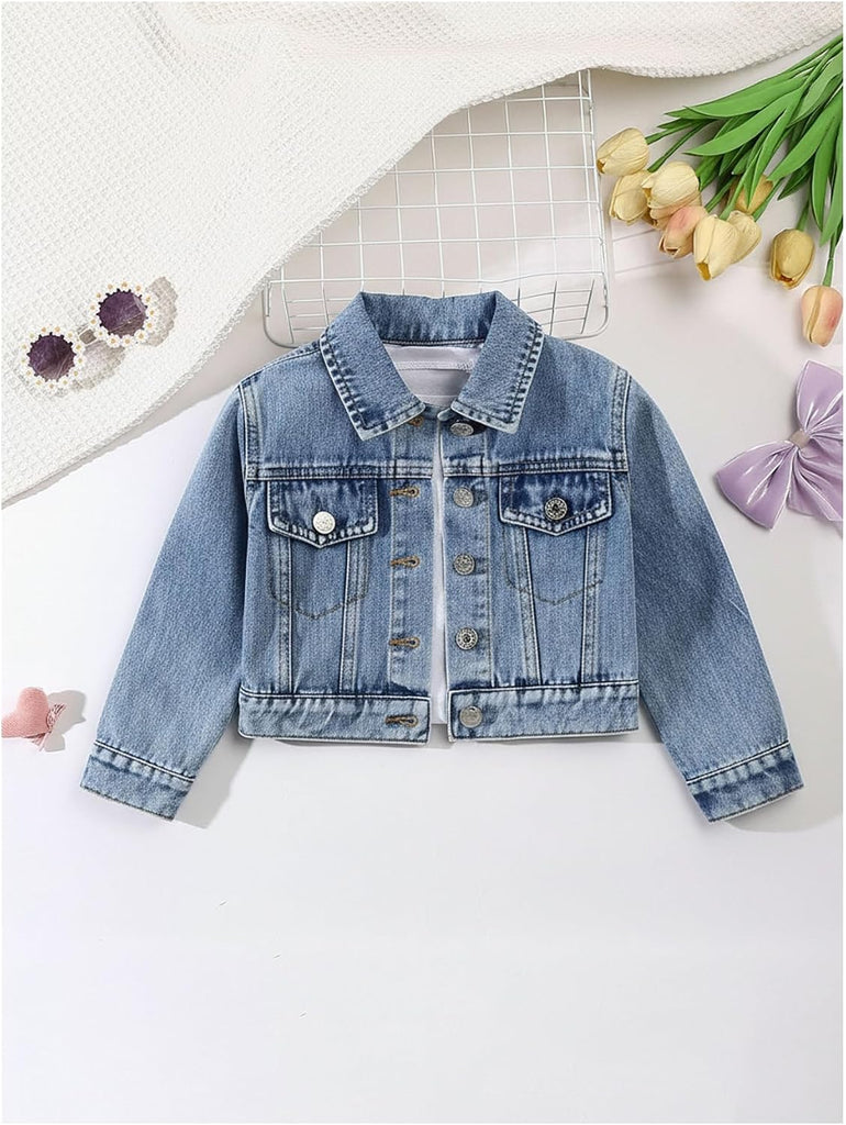 Girl's Bow Denim Jacket Button Down Jean Jacket Cute Outerwear