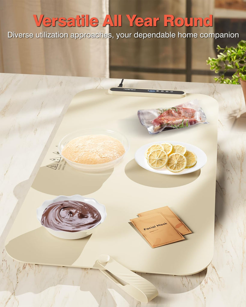Food Warming Mat, 27.5x16'' Electric Warming Tray with 7 Temp-Settings, 1-99h Flexible Timer, Switchable °F/°C