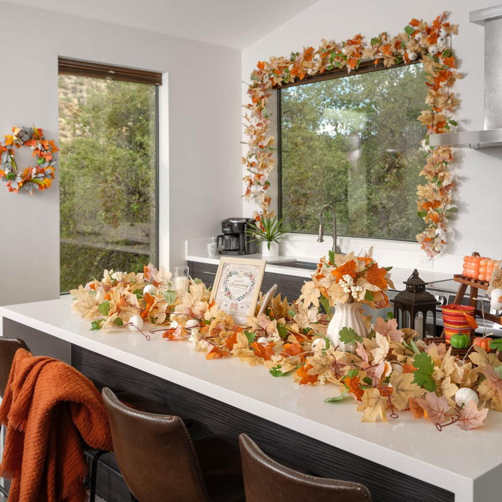 16 Pack Fall Leaf Garland, Total 94.4 FtWhite Artificial Fall Maple Leaves Autumn Vines Garland Thanksgiving Decor