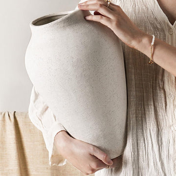 White Ceramic Vase - Large 13.6 Inch Tall Floor Vase for Centerpieces, Farmhouse Flower Vases, Rustic Minimalist Home