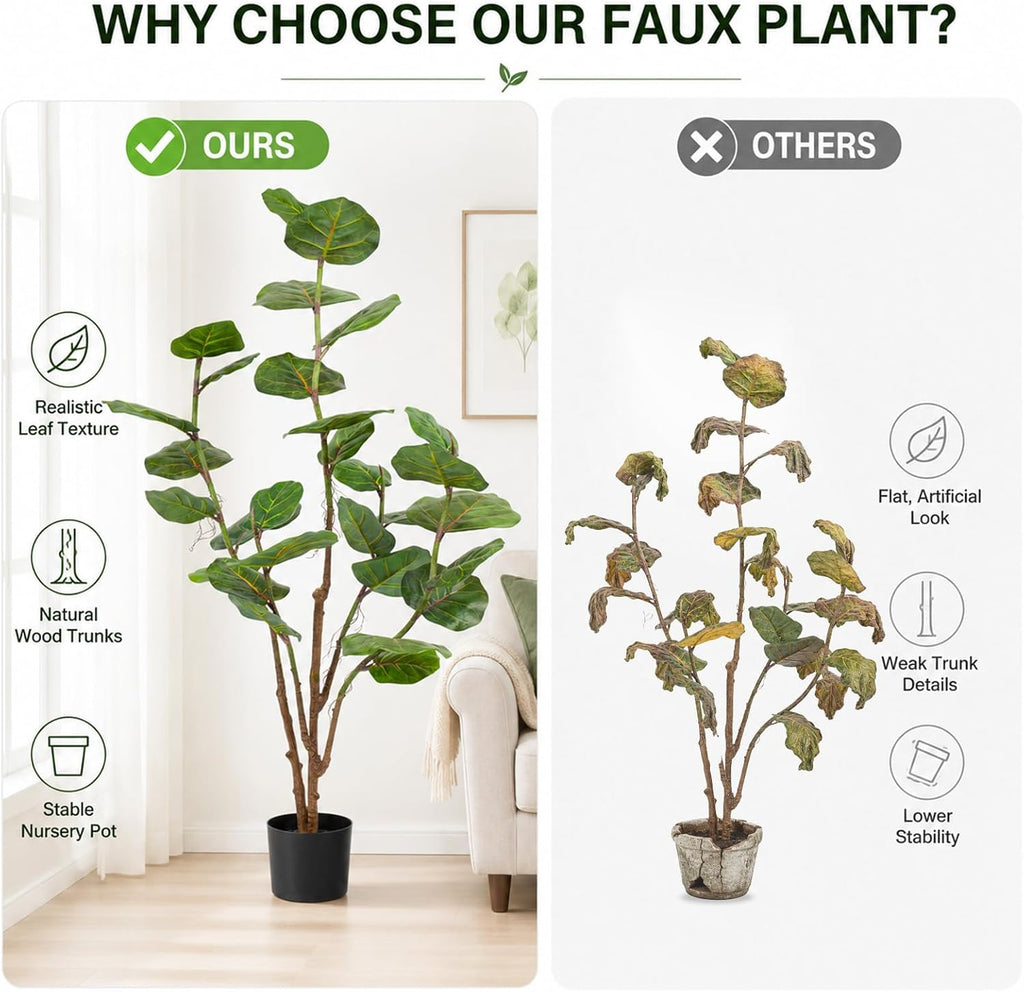Faux Fiddle Leaf Fig Tree, 3 Ft Artificial Ficus Lyrata Plant 11 Fiddle Leaves, Fake Floor Plant in Pot Living Room