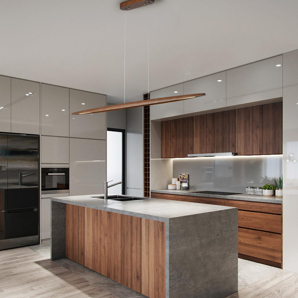 51" Wood Linear Pendant Light Wood Dining Room Light Fixture Modern Pool Table Lights Kitchen Island Lights Bar