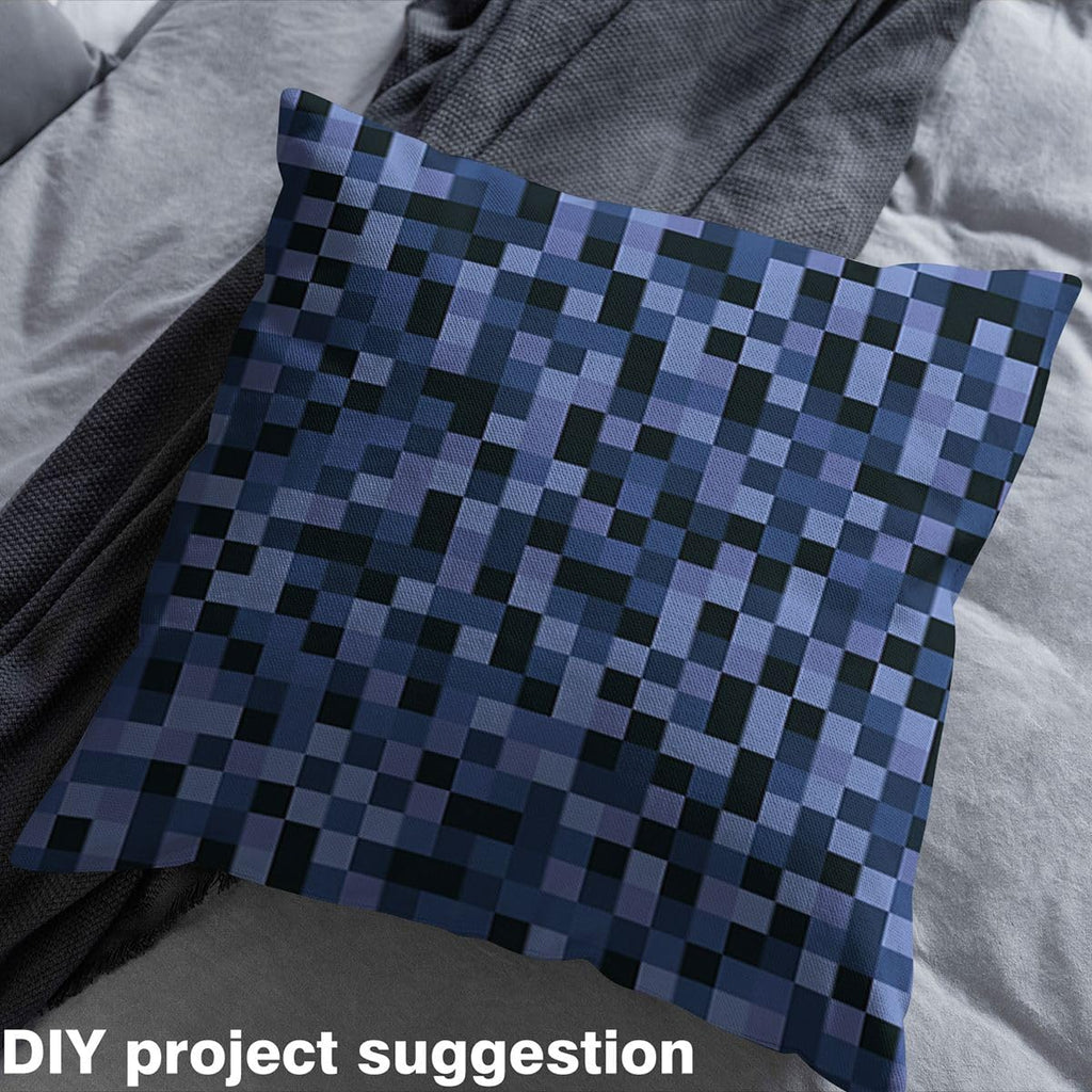 Miner Games Fabric by The Yard Soft Polyester, Navy Blue and Black Grid Fabric DIY Projects, Geometric Pixelated