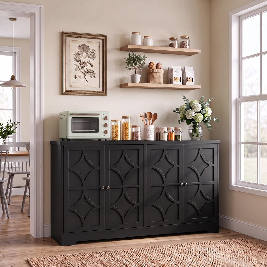 Sideboard Buffet Cabinet with Storage, Kitchen Coffee Bar, Black