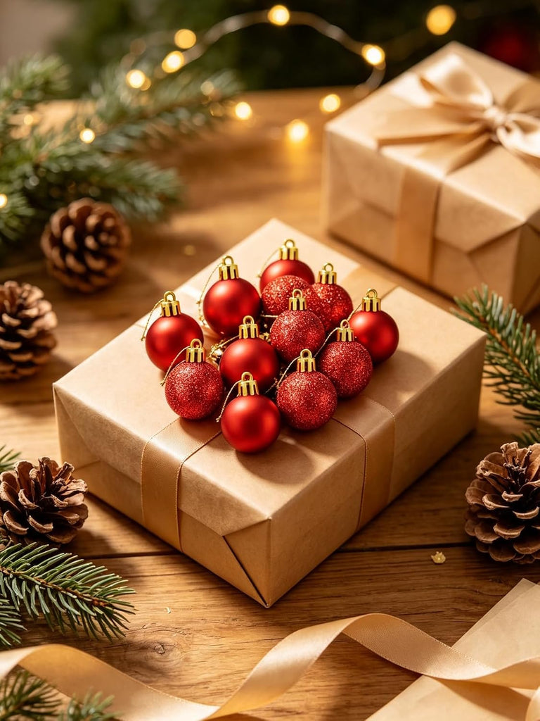 Mini Shatterproof Christmas Balls, 3cm/1.1'' Xmas Tree Ornaments Hanging Ball for Birthday Halloween Holiday - Set of 24