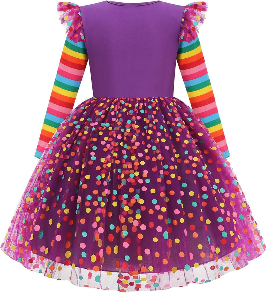 Toddler Girls Dresses Long Sleeve Rainbow Tutu Dress for Party