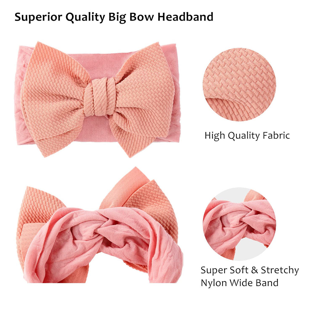12 Pack Oversized Colorful Solid Stretchy Nylon Headbands with Big Bow Large Knot Hair Bows Soft Elastic Hair Bands