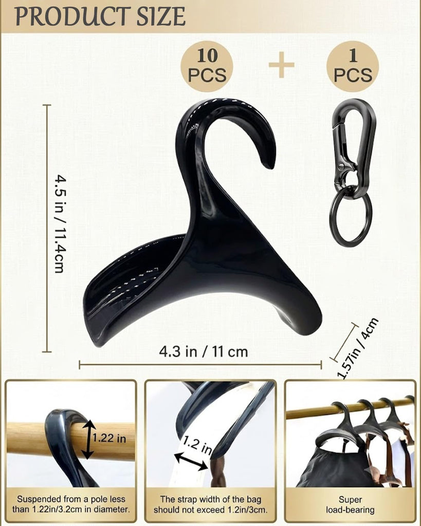 Purse Hanger, 11PCS Bag Hanger Keychains Set Purse Holder for Closet Black