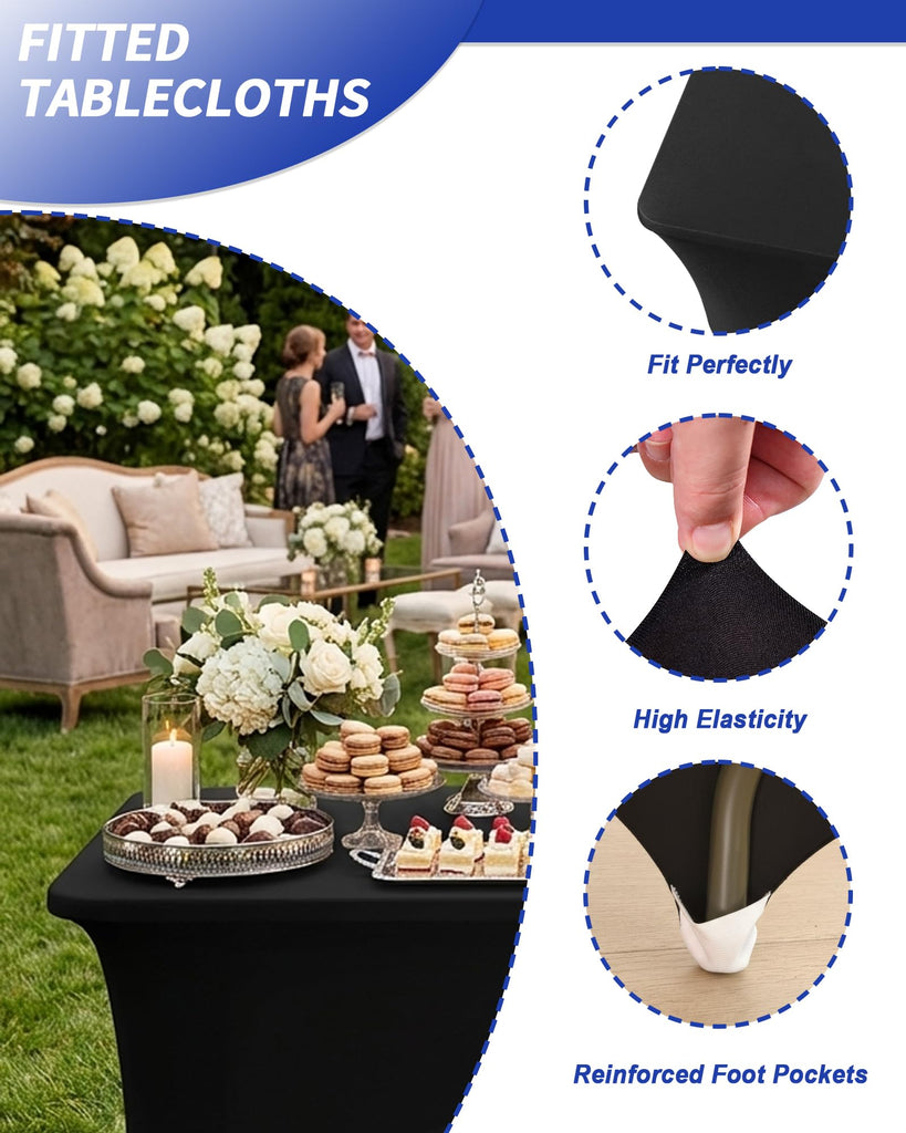 2 Pack 6FT Black Tablecloth Rectangle Spandex Fitted Table Cover