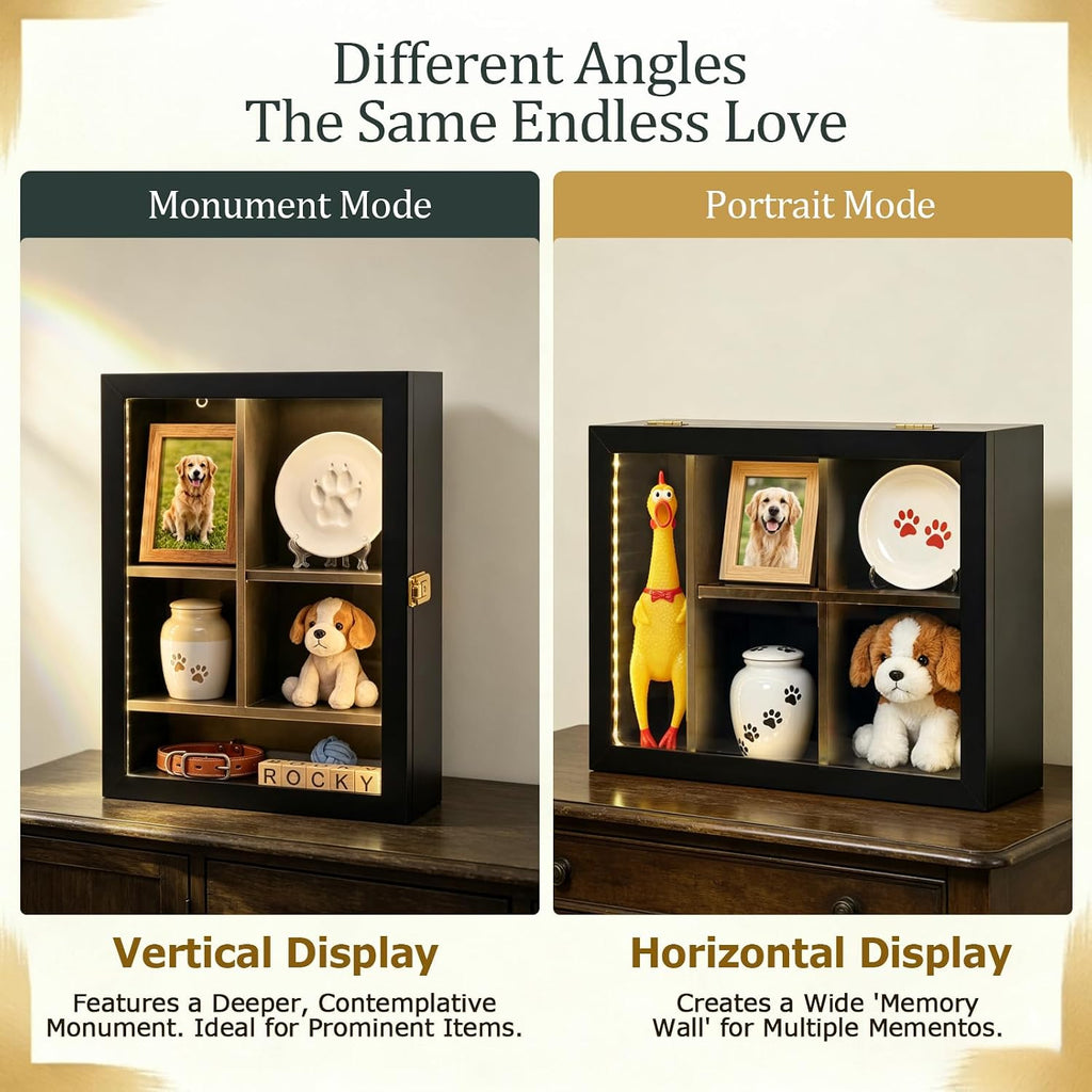 12x16 LED Pet Memorial Shadow Box Wooden Remembrance Frame with Key Lock