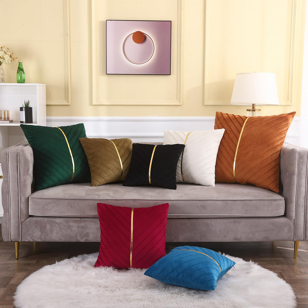 Velvet Throw Pillow Covers 22x22 Pack of 2 Gold Decor Mint Green