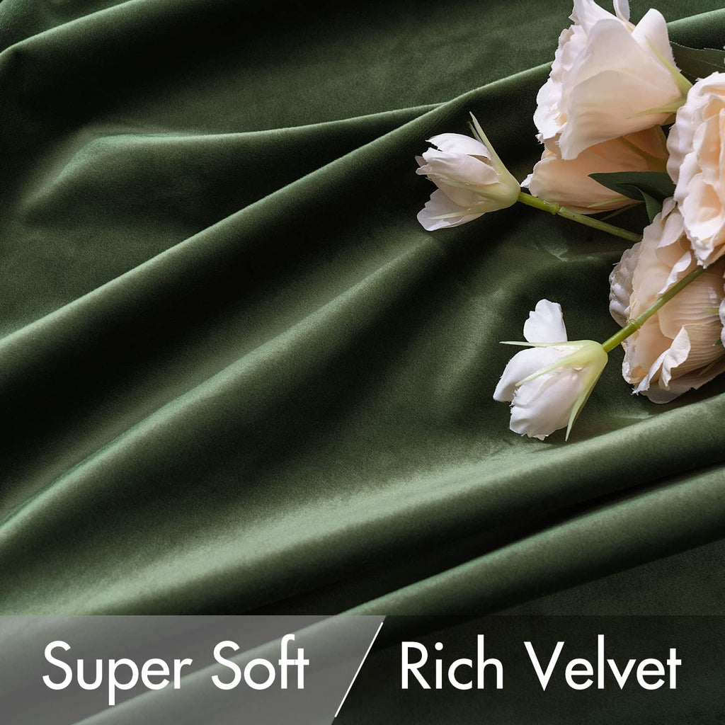 Velvet Curtains 52x84 inches 2 Panels Olive Green Blackout Curtains