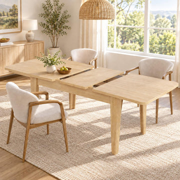 63"-83" Extendable Dining Table for 6-8 People, Natural Oak