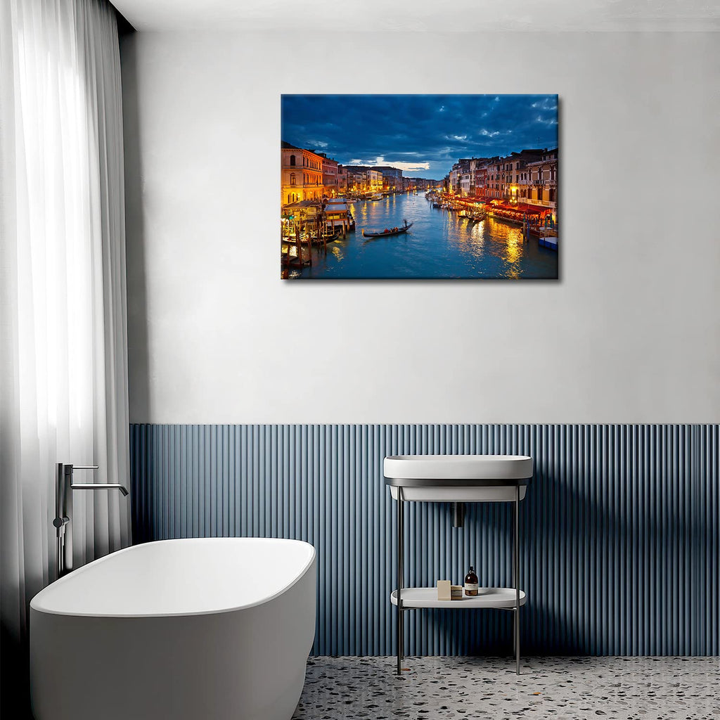 Italy Venice Grand Canal At Night Wall, The Picture Print On Canvas