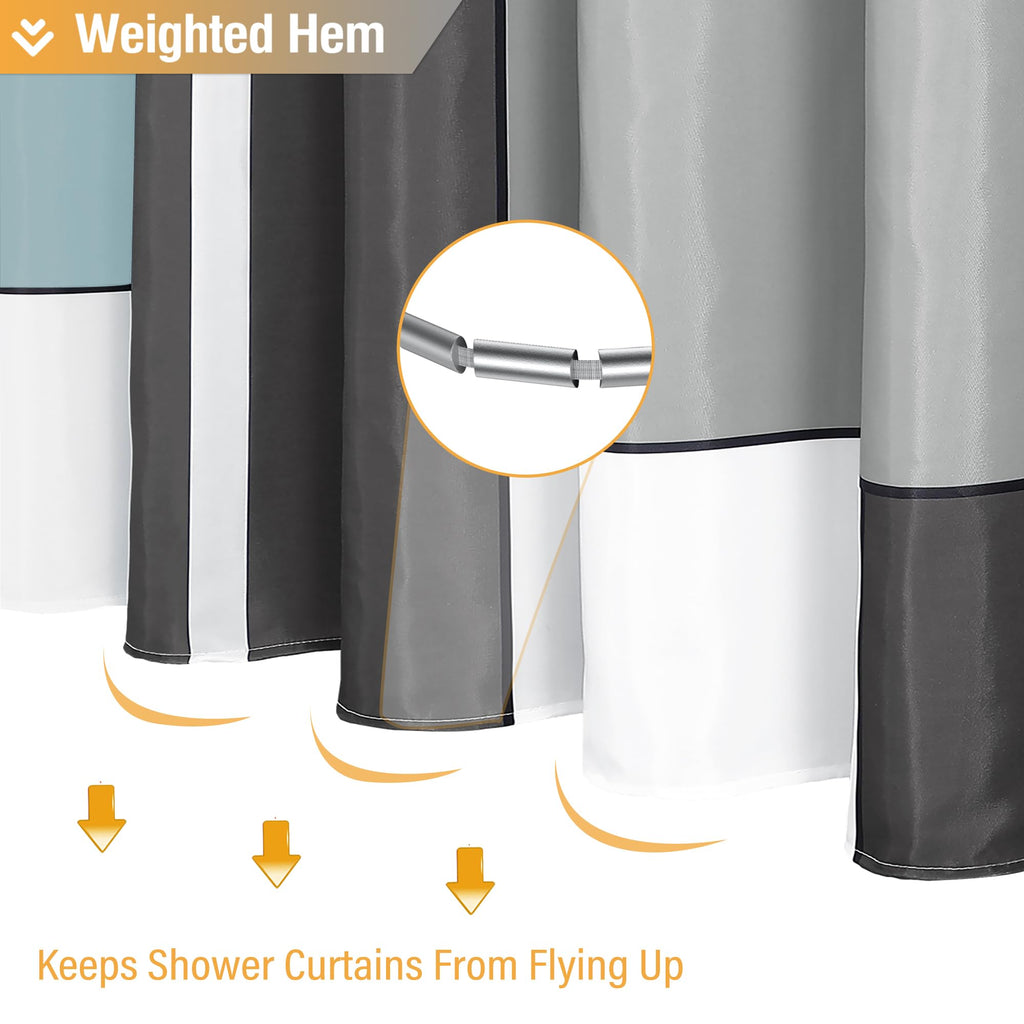 60x72 Stall Geometric Waterproof Fabric Shower Curtain Set, Fog Blue