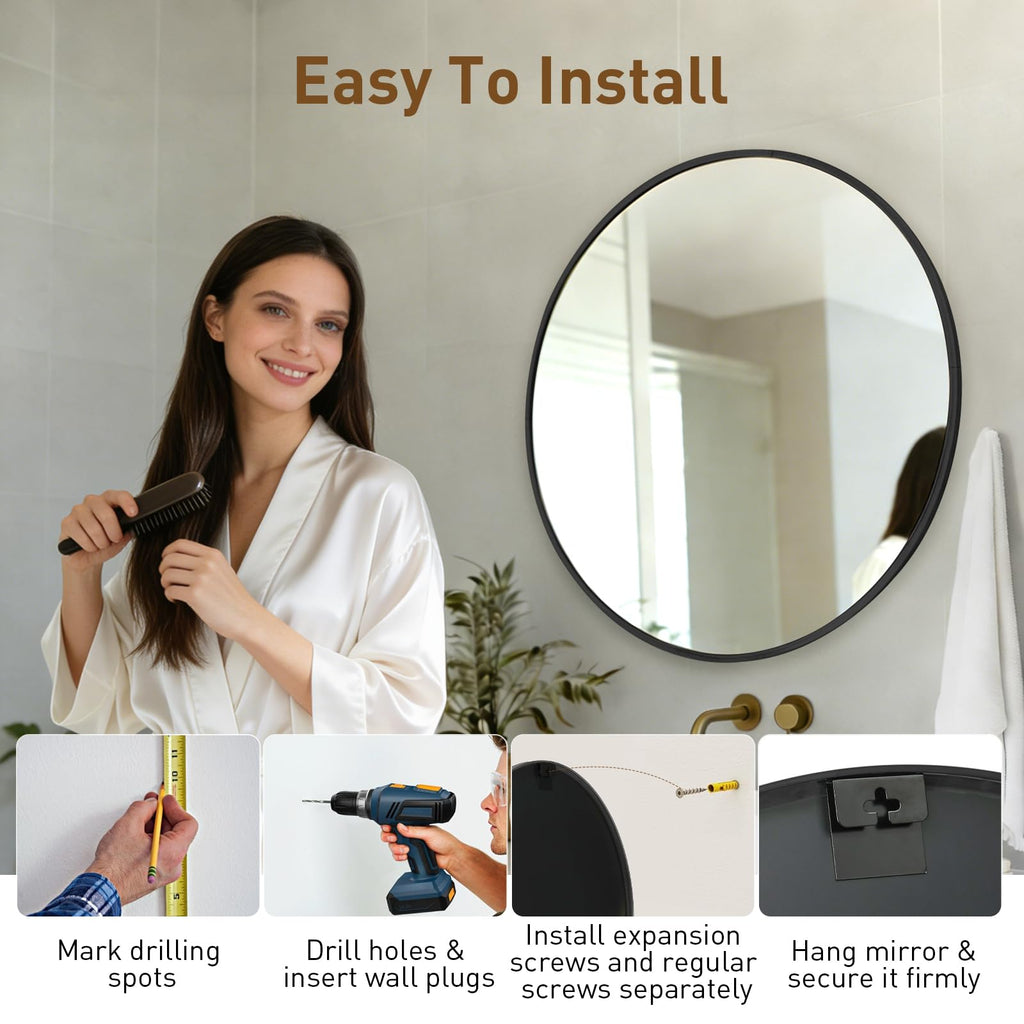 30 Inch Round Wall Mirror, Bathroom Mirrors for Over Sink