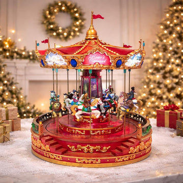 Animated Rosie's Carousel (Moving Carousel) 15.2"H LED Lights 8 Classic Carols Christmas Music, Adapter Included