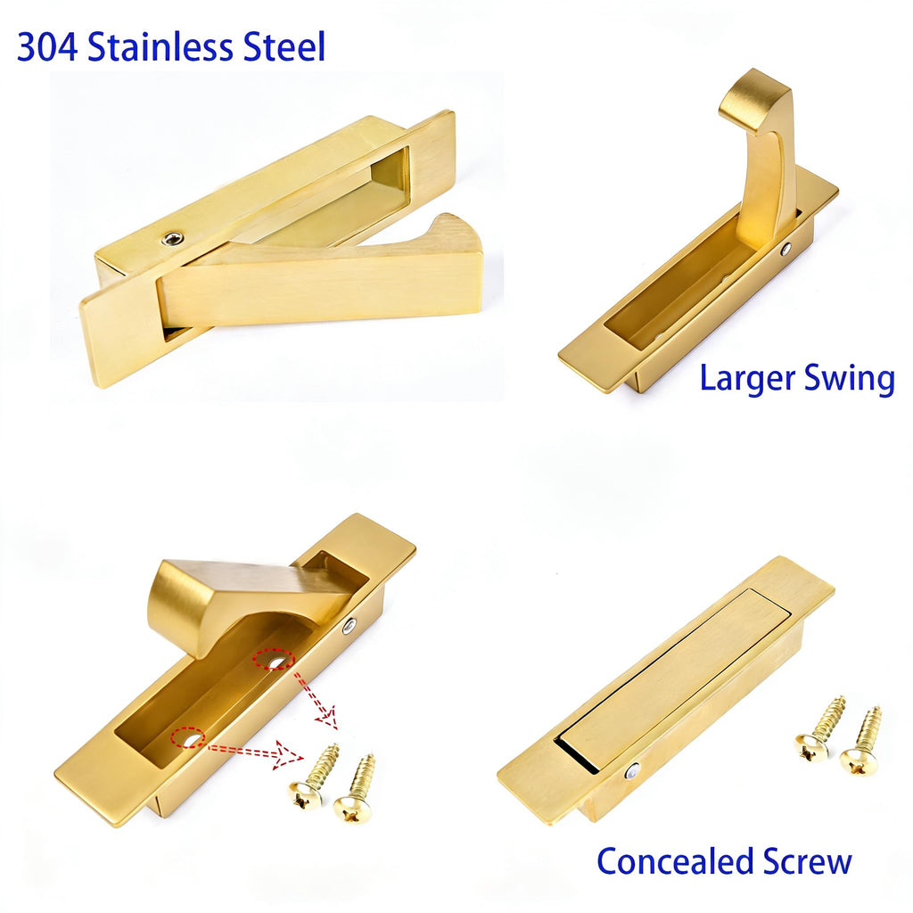 Pocket Door Handles Edge Pull,Flush Finger Hardware,Satin Brass,2