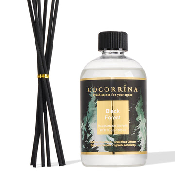 Reed Diffuser Refill Black Forest 10.15oz (300ml) with 8 Sticks - Premium Long-Lasting Floral Essential Oil, Home