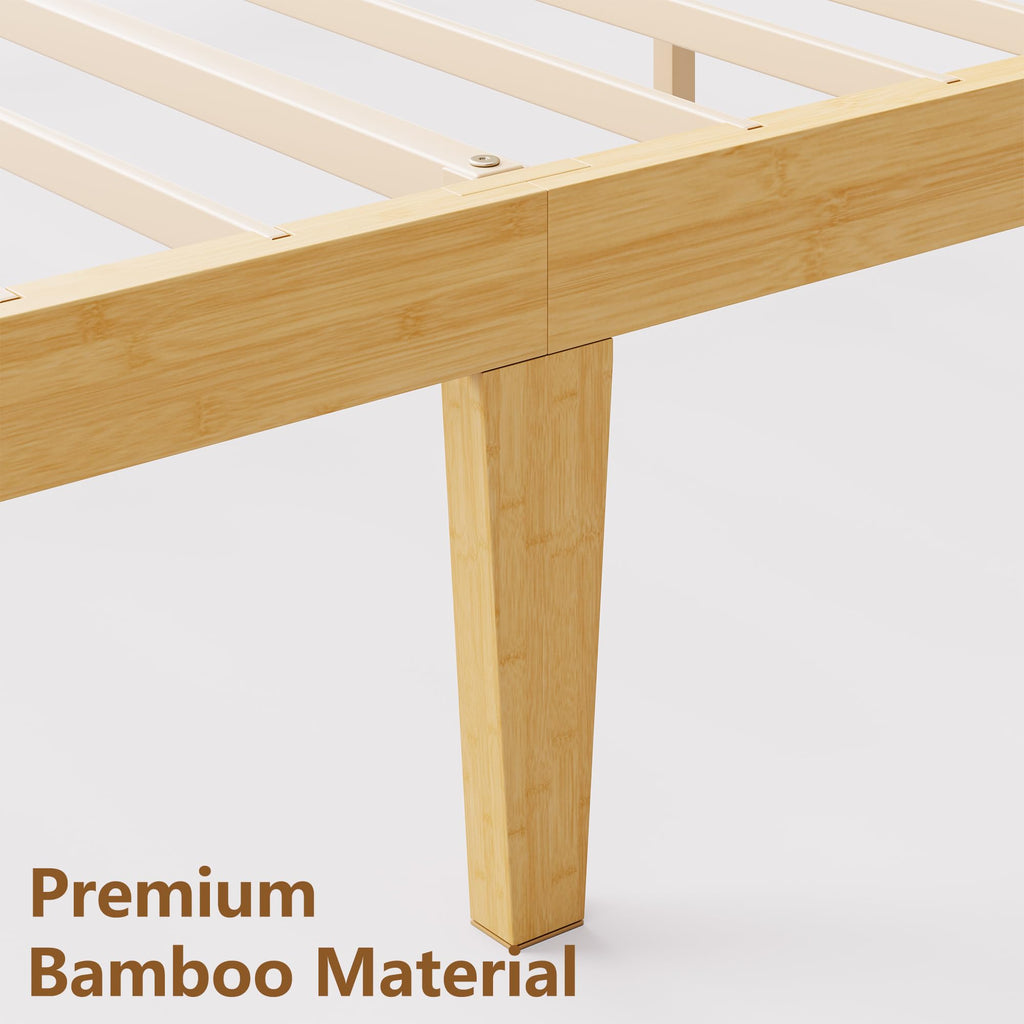 14 in High Solid Bamboo Wood Platform Queen Bed Frame with Headboard, Bed Frame Queen Size, Heavy Duty, No Box Spring