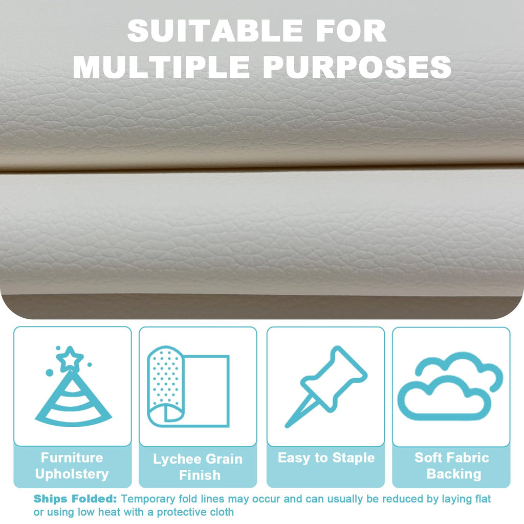 White Faux Leather Fabric 118"×55" Lychee Grain Upholstery Vinyl