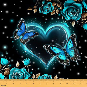 Valentine's Day Fabric By The Yard, Neon Blue Love Heart Upholstery Fabric, Anniversary Indoor Outdoor