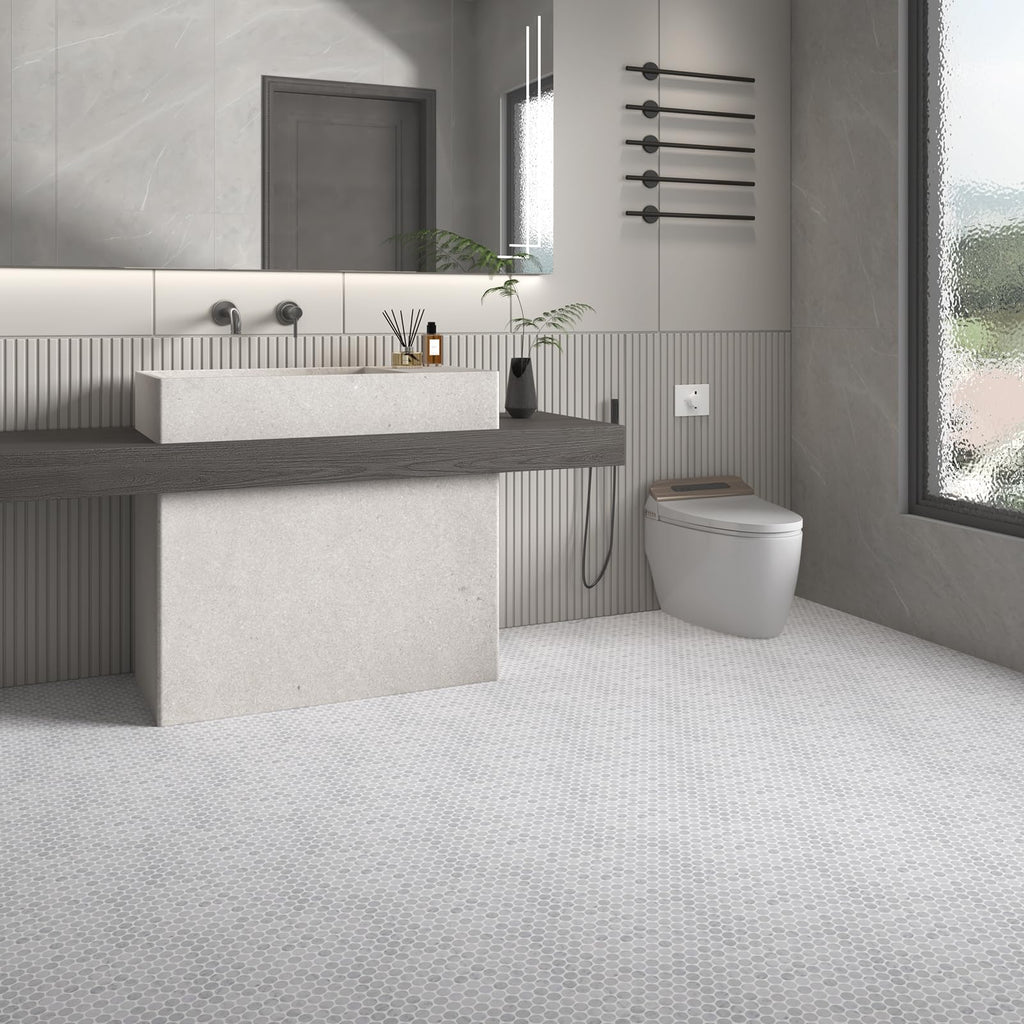 Carrara White Marble Stone 1 Inch Penny Italian Bianco Carrera Marble Mosaic Tile Wall Bathroom Shower Floor (5