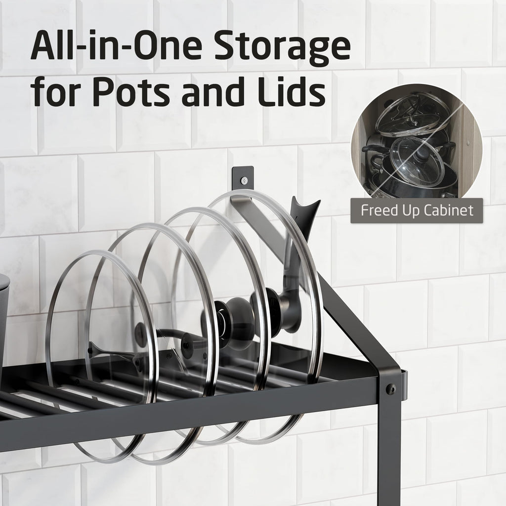 150 lb High-Capacity Pot Rack Wall Mounted with Pot Lid Holder, 34 Inch Heavy-Duty Pots and Pans Hanging Rack with 20