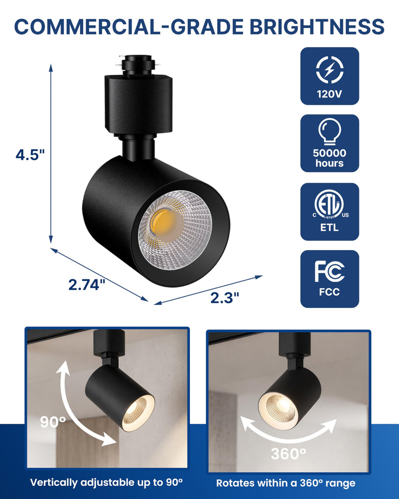 H Type LED Track Lighting Kit, 10W 800LM Dimmable, Black