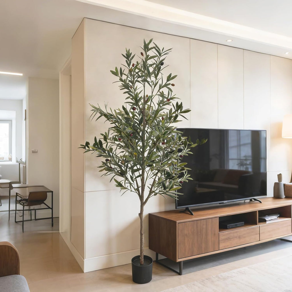6ft Artificial Olive Tree Indoor, Realistic Fake Olive Tree with Lifelike Fruits, Faux Tall Plant Cafe Hotel