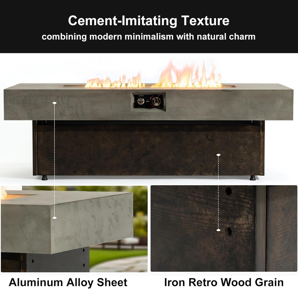 56 Inch Outdoor Propane Fire Pit Table, 50,000 BTU Rectangle Gas Fire Pit Deck Backyard, Includes Waterproof Cover