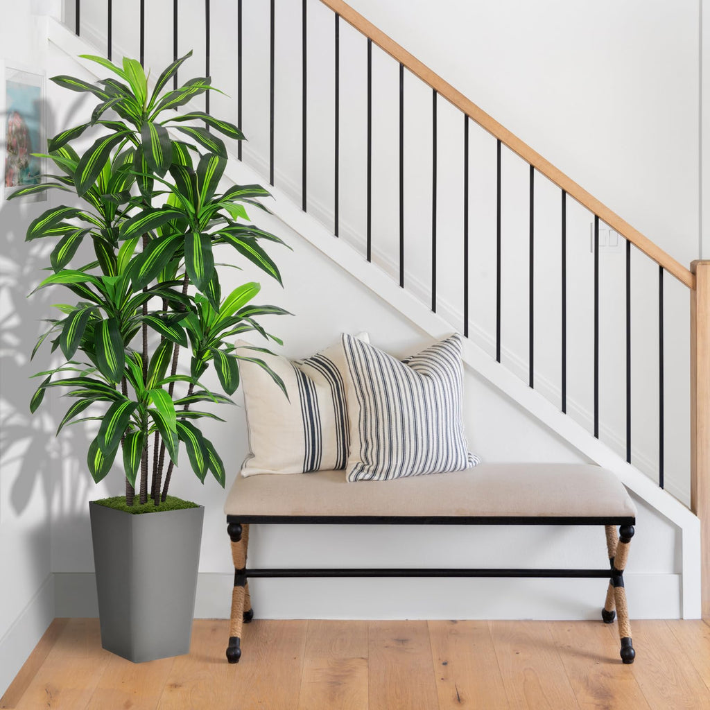 Artificial Plant 6FT Dracaena Fake Tree with Gray Tall Planter