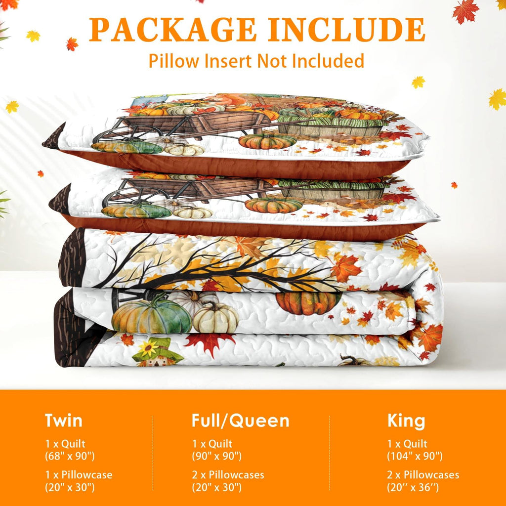 Fall Quilt Set, 3 Pieces Farmhouse Maple Bedding, Bedspread