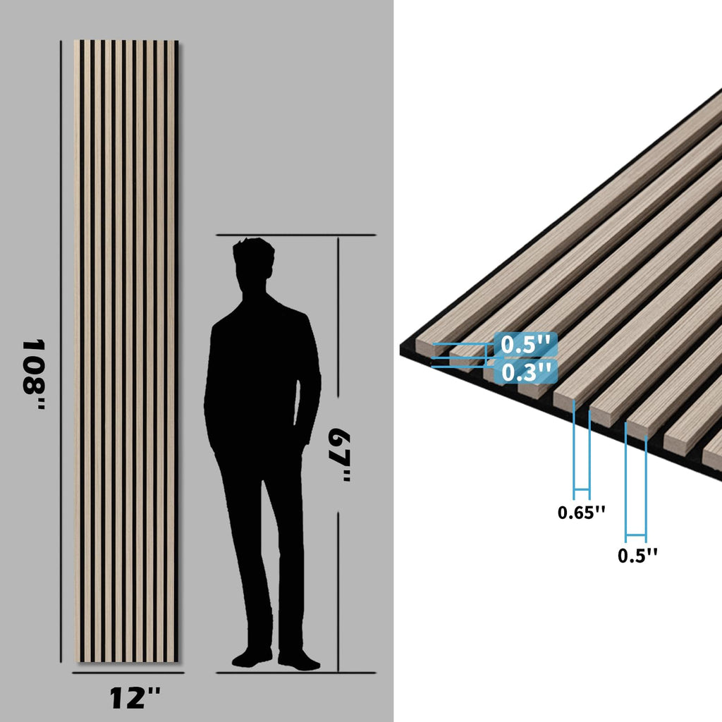 108 x 12 in 3D Fluted Soundproof Wood Slat Wall Panel, 4-Pack, Oak