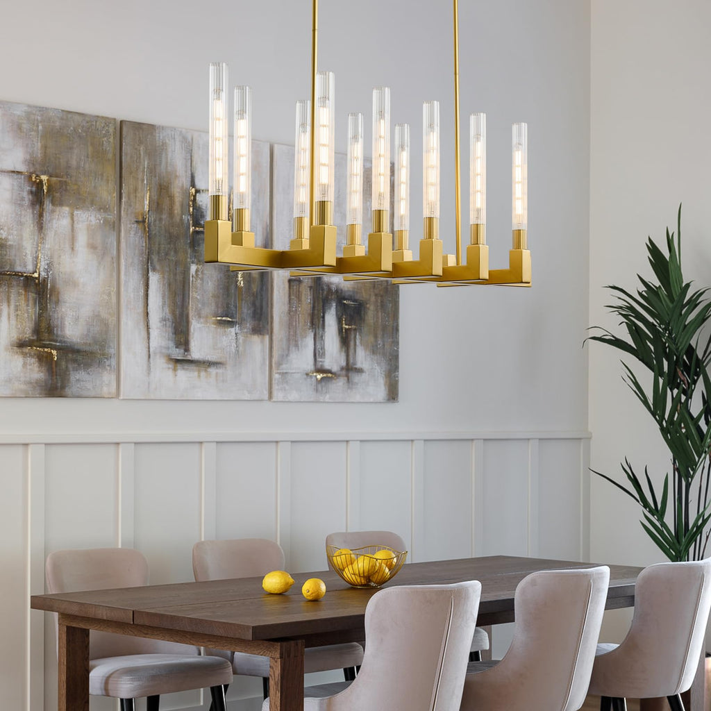 Gold Farmhouse Dining Room Chandelier,Modern Linear Rectangle Chandelier