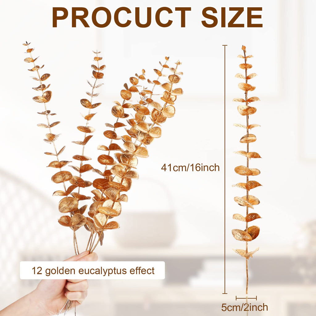12 Pieces Gold Eucalyptus Stem 16 Inch Artificial Eucalyptus Spray