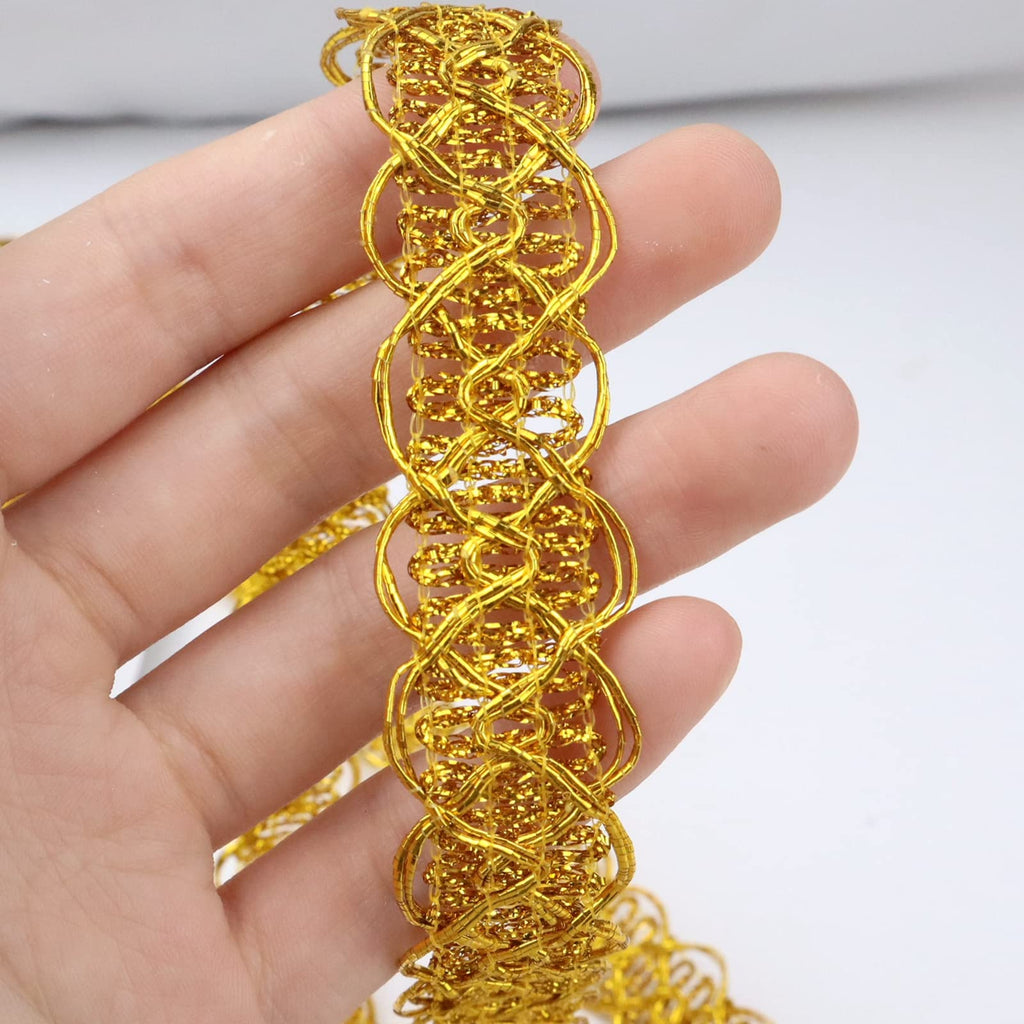 Gold Lace Trim Ribbon 18 Yards Gold Gimp Braid Scroll Braid Trim Metallic Edge Trim for Sewing, Cake, Bag, Purse