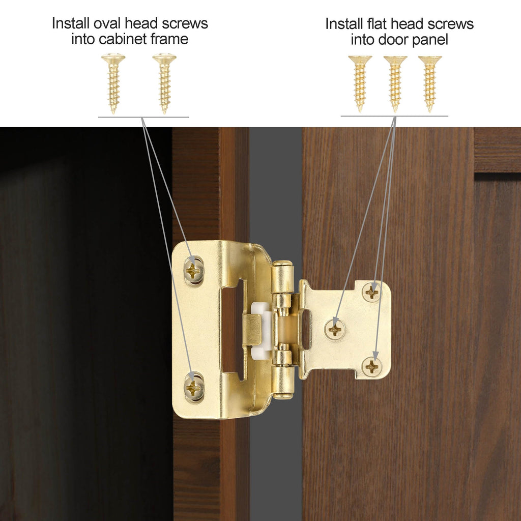 Gold Kitchen Cabinet Hinges, 1/2" Overlay, 4 Pack