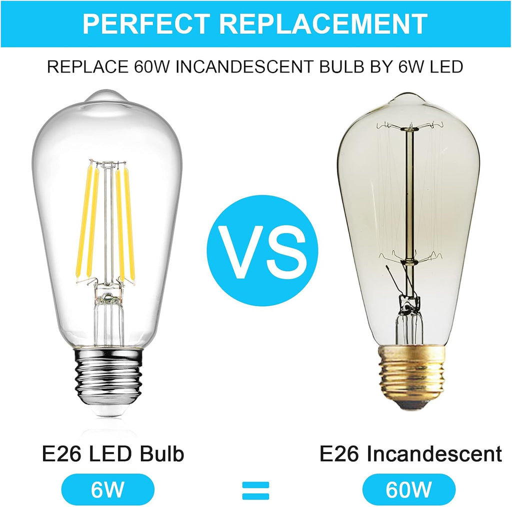 LED Edison Bulbs 6W, Equivalent 60W, High Brightness Cool White 4000K, 700 Lumens, ST58 Vintage LED Filament Bulbs