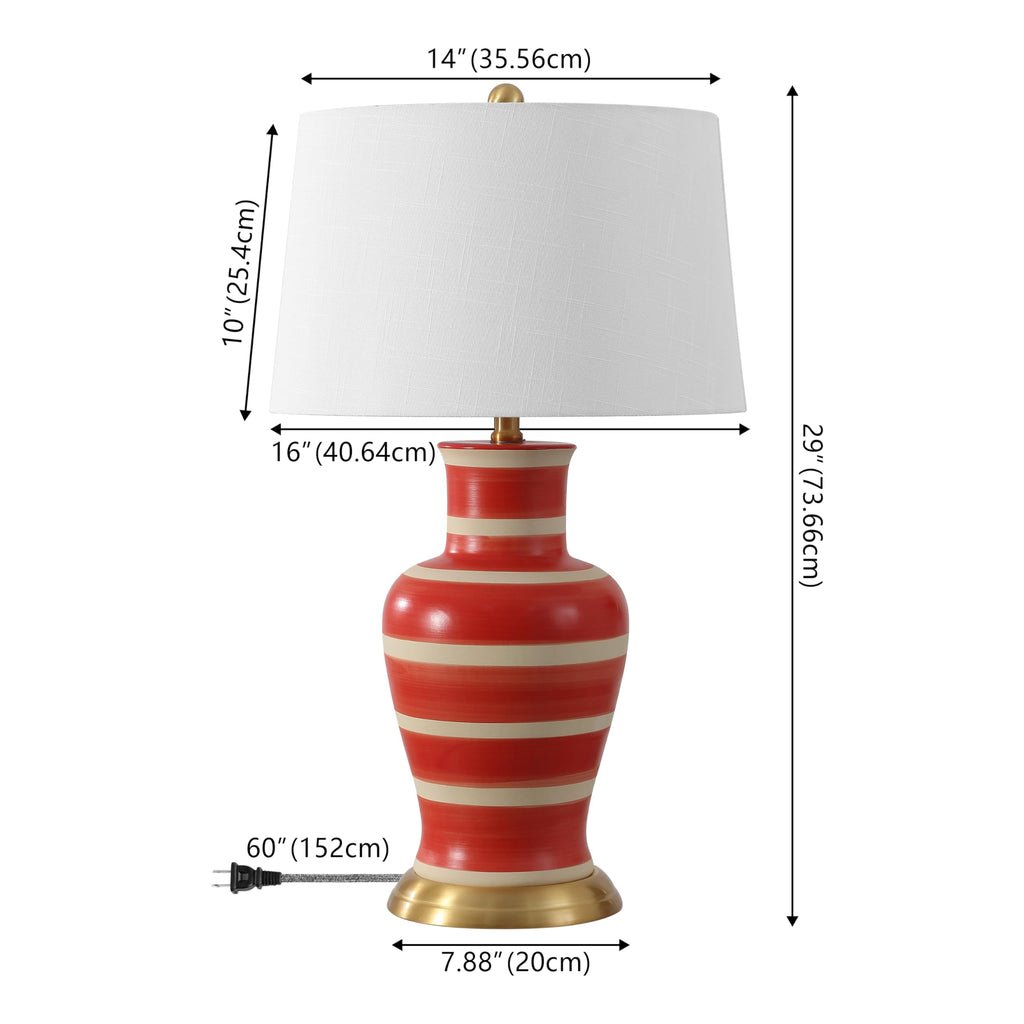 Julian Classic Ceramic Urn Metal LED Table Lamp 29", Red/Beige