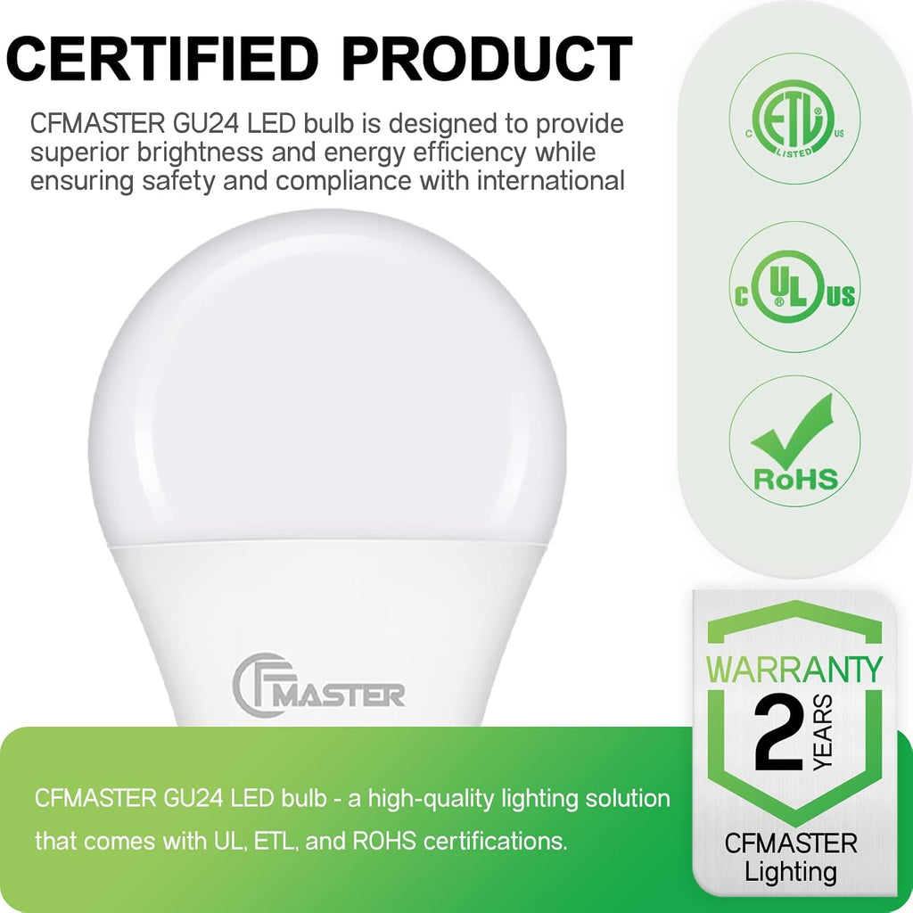 GU24 LED Llight Bulb, 3000K Warm White, 9W(100W Equivalent), 800 Lumens, A19 Shape GU24 LED Bulbs, Twist and Lock