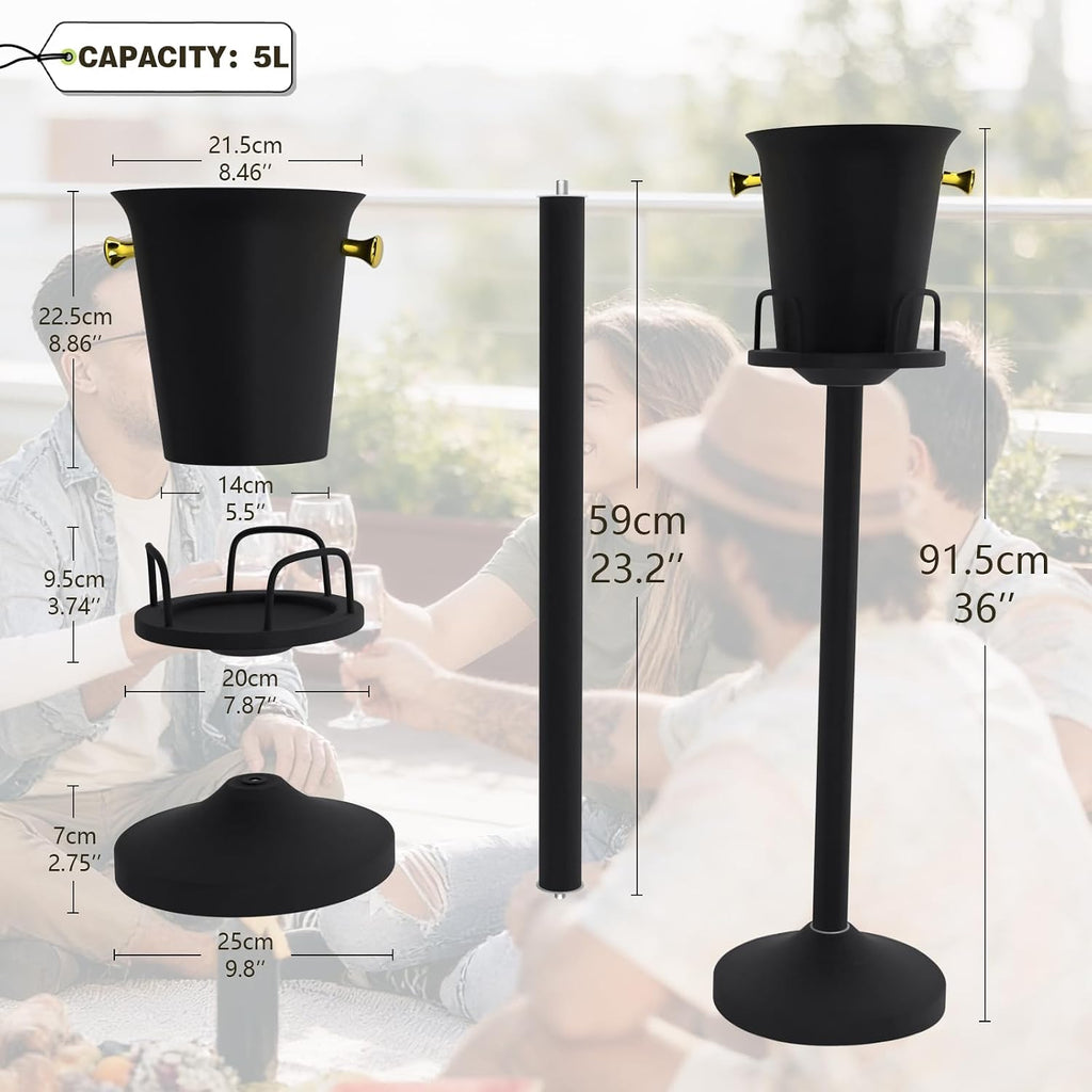 Champagne Bucket with Stand, Standing Ice Buckets 5L(Matter Black 1Pack)